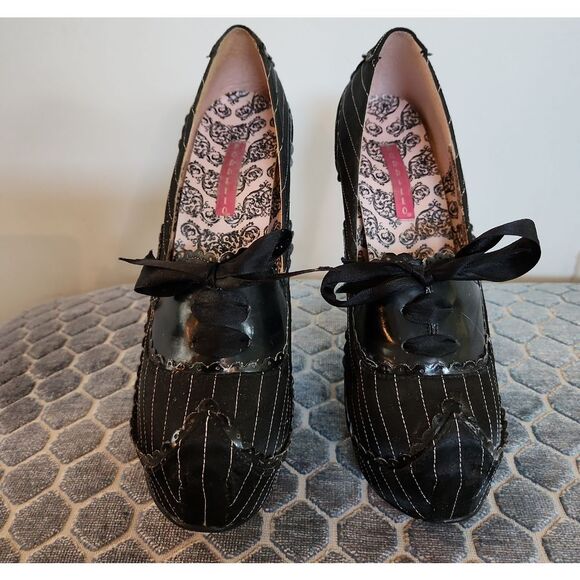 Bordello Black And White Stripped Heels Size 8 - Picture 1 of 7